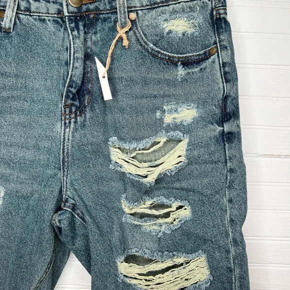 PTCL Women's Distressed High-Rise Denim Mid Thigh Shorts Blue Size 28 - Picture 6 of 13